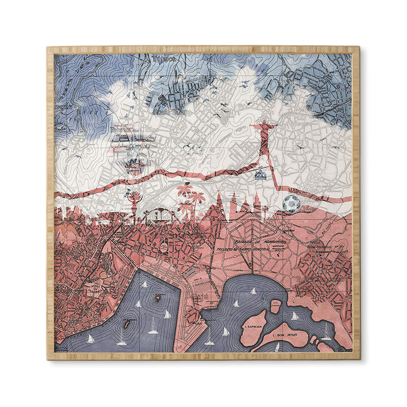 Belle13 Rio de Janeiro Skyline Vintage Map Framed Wall Art
