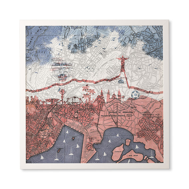 Belle13 Rio de Janeiro Skyline Vintage Map Framed Wall Art