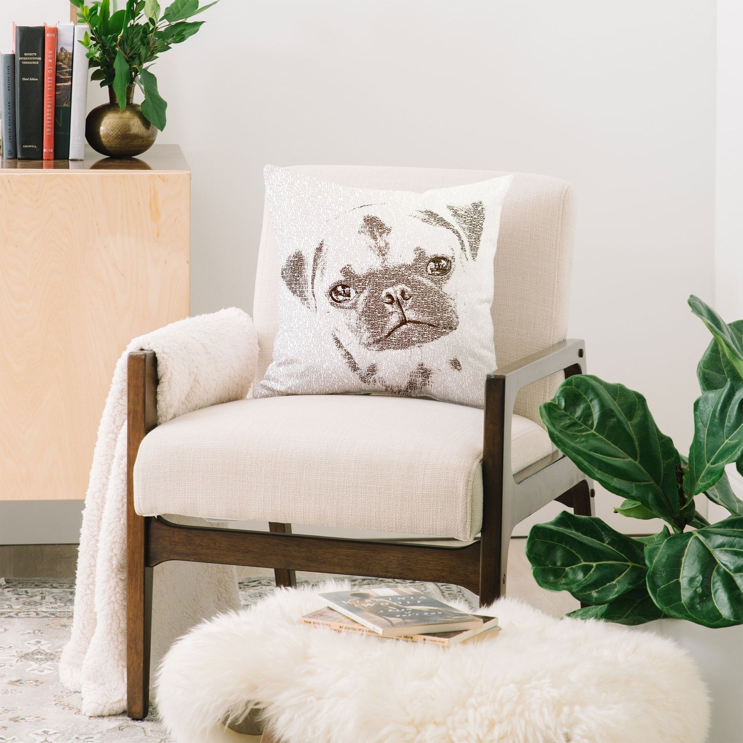 Belle13 The Intellectual Pug Throw Pillow