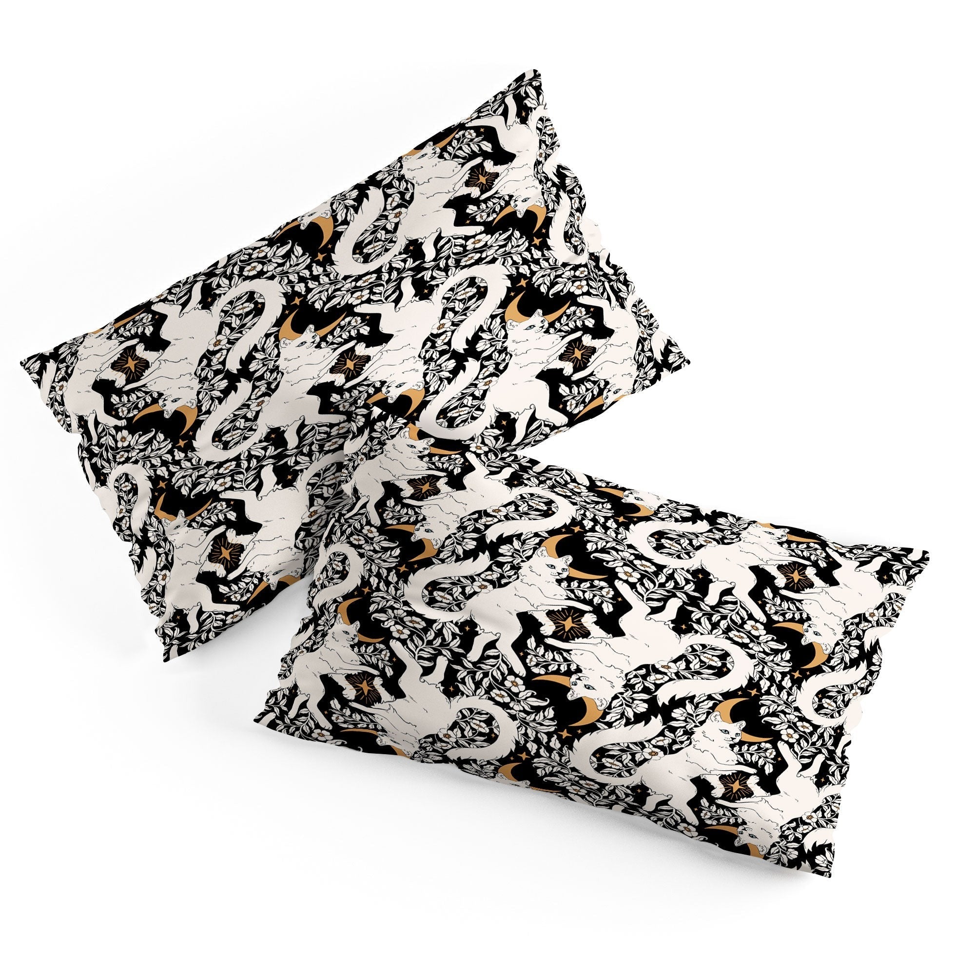 Avenie Celestial Cats Gold Pillow Shams