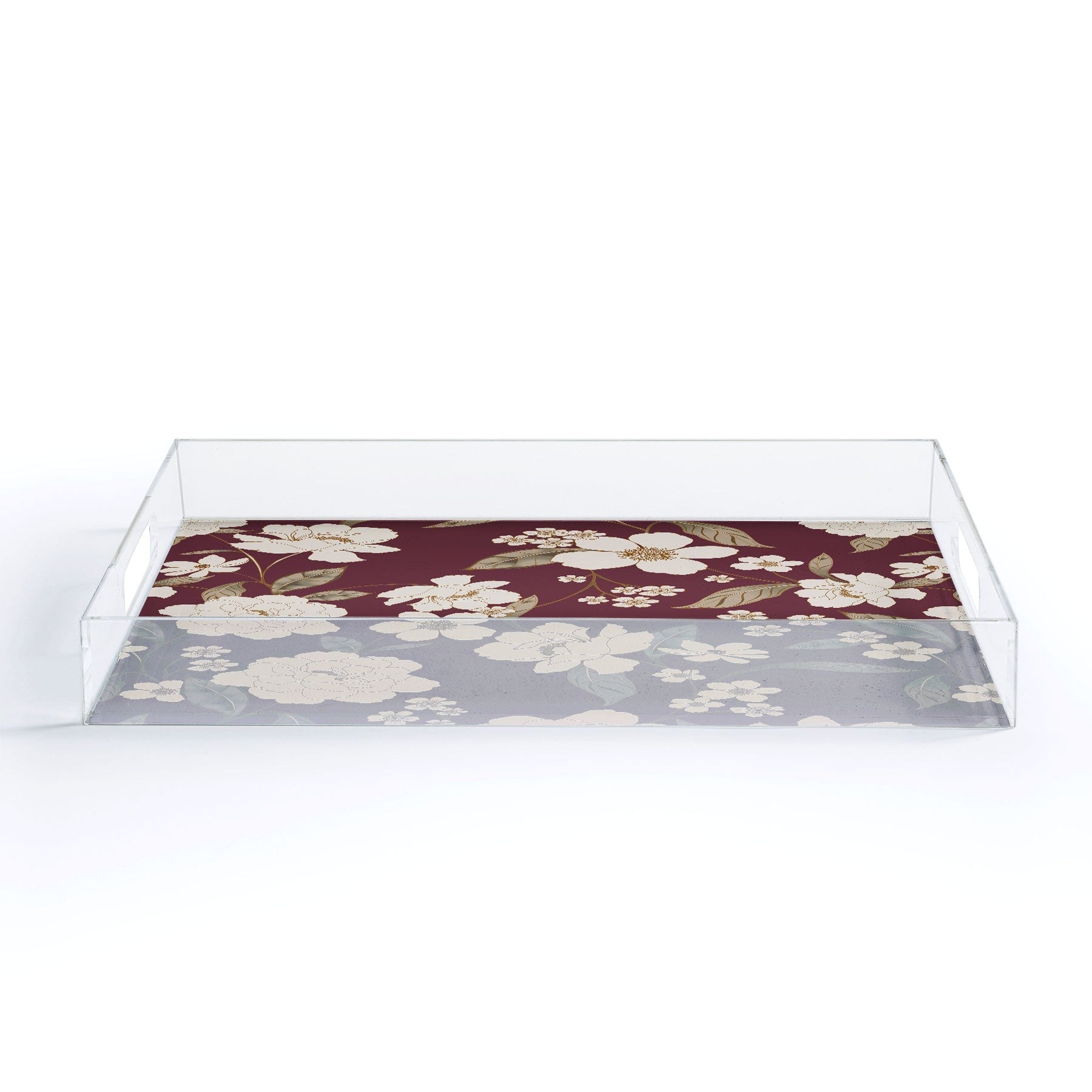 Gabriela Fuente Burgundy Floral Roberta Acrylic Tray