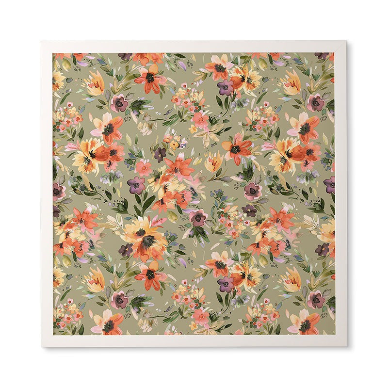 Ninola Design Botanic Retreat Painterly Tropical Flowers Sage Green Framed Wall Art