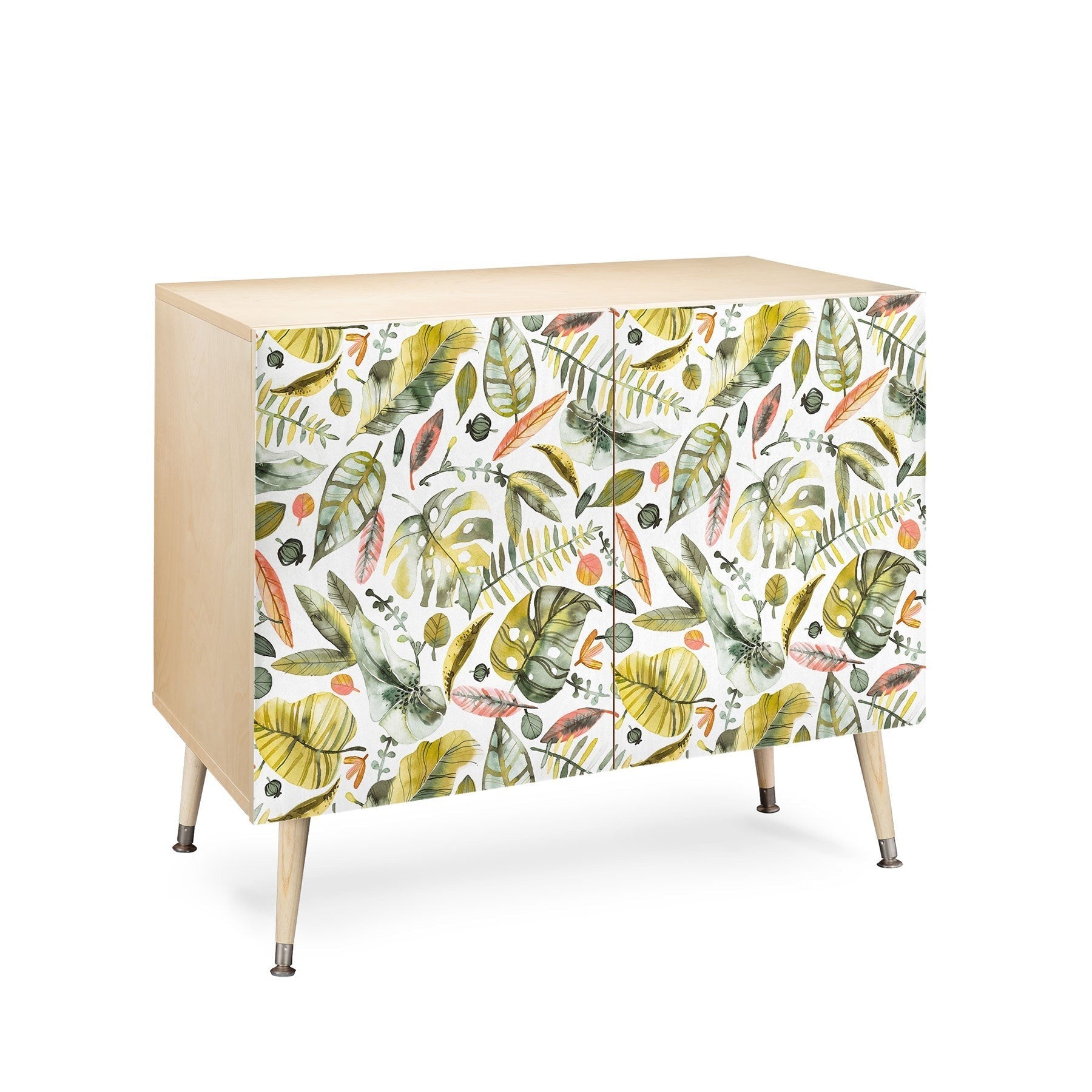 Ninola Design Botanic Retreat Tropical Jungle Leaves Botanical Green Orange Credenza