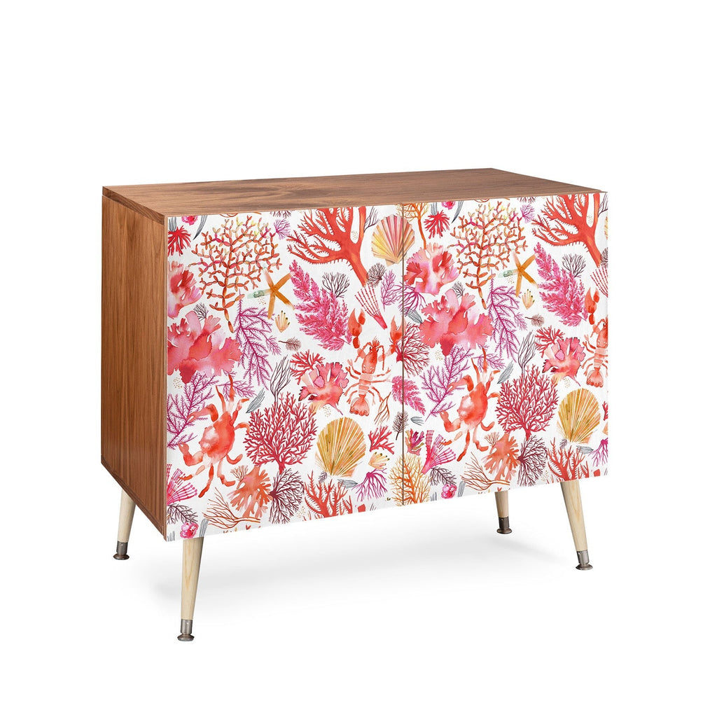 Ninola Design Botanic Retreat Coral Reef Crab Lobster Red Credenza