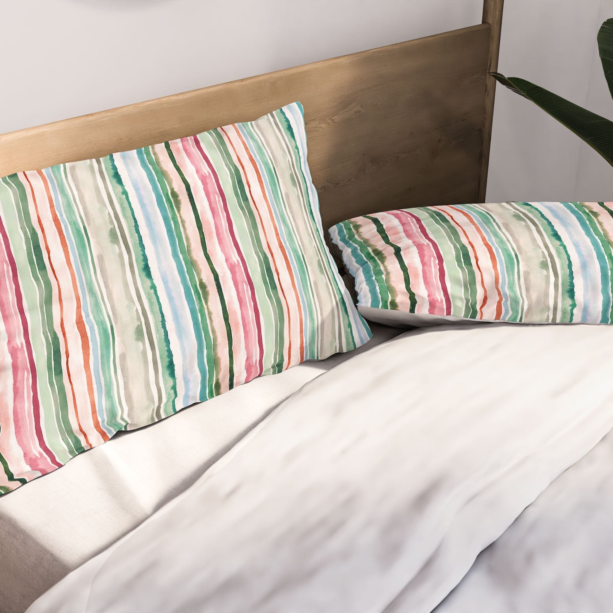 Ninola Design Botanic Retreat Watercolor Stripes Green Orange Red Pillow Shams
