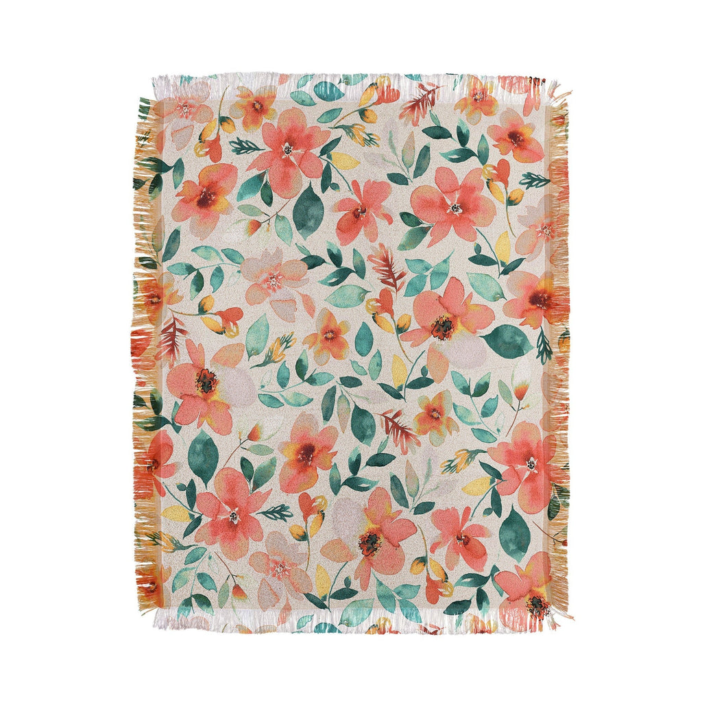 Ninola Design Botanic Retreat Tropical Whimsical Flowers Coral Green Throw Blanket