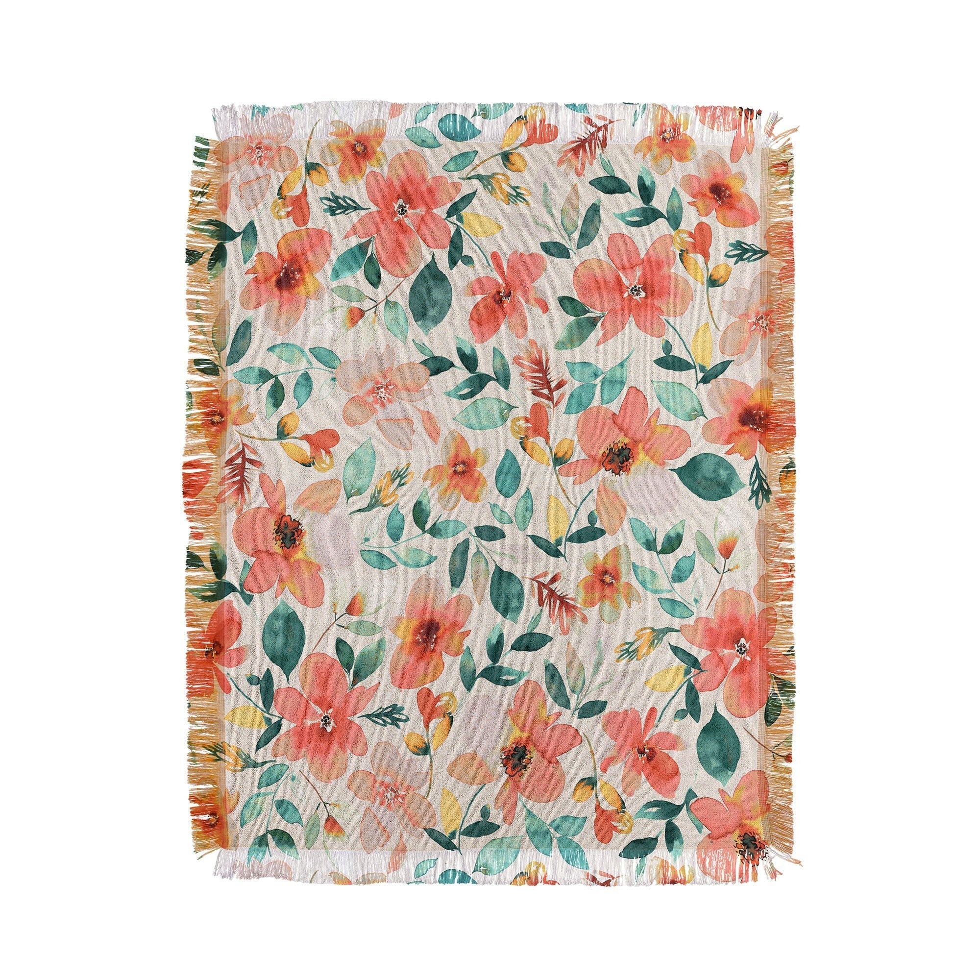 Ninola Design Botanic Retreat Tropical Whimsical Flowers Coral Green Throw Blanket