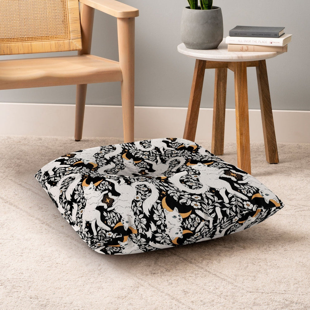 Avenie Celestial Cats Gold Floor Pillow Square