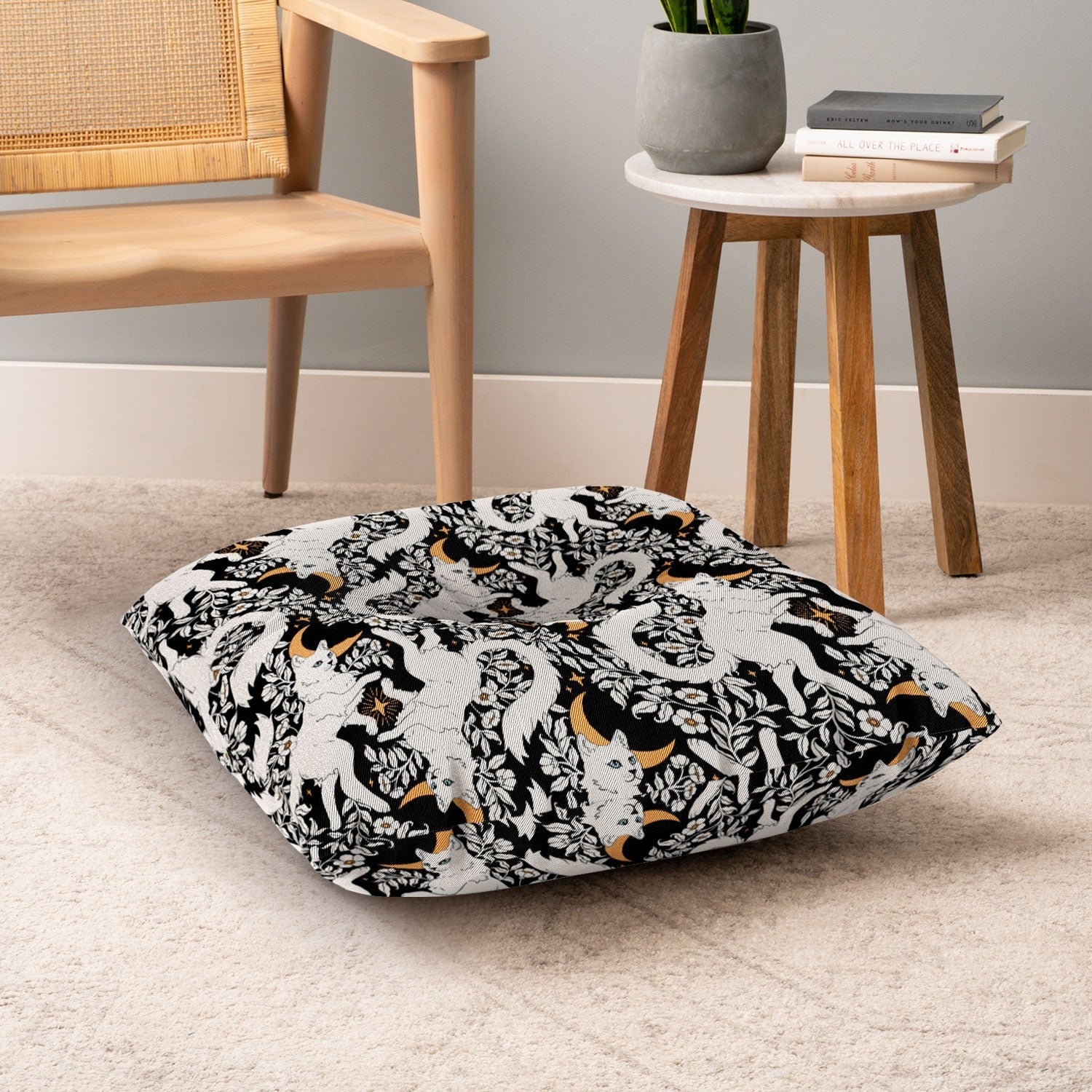 Avenie Celestial Cats Gold Floor Pillow Square