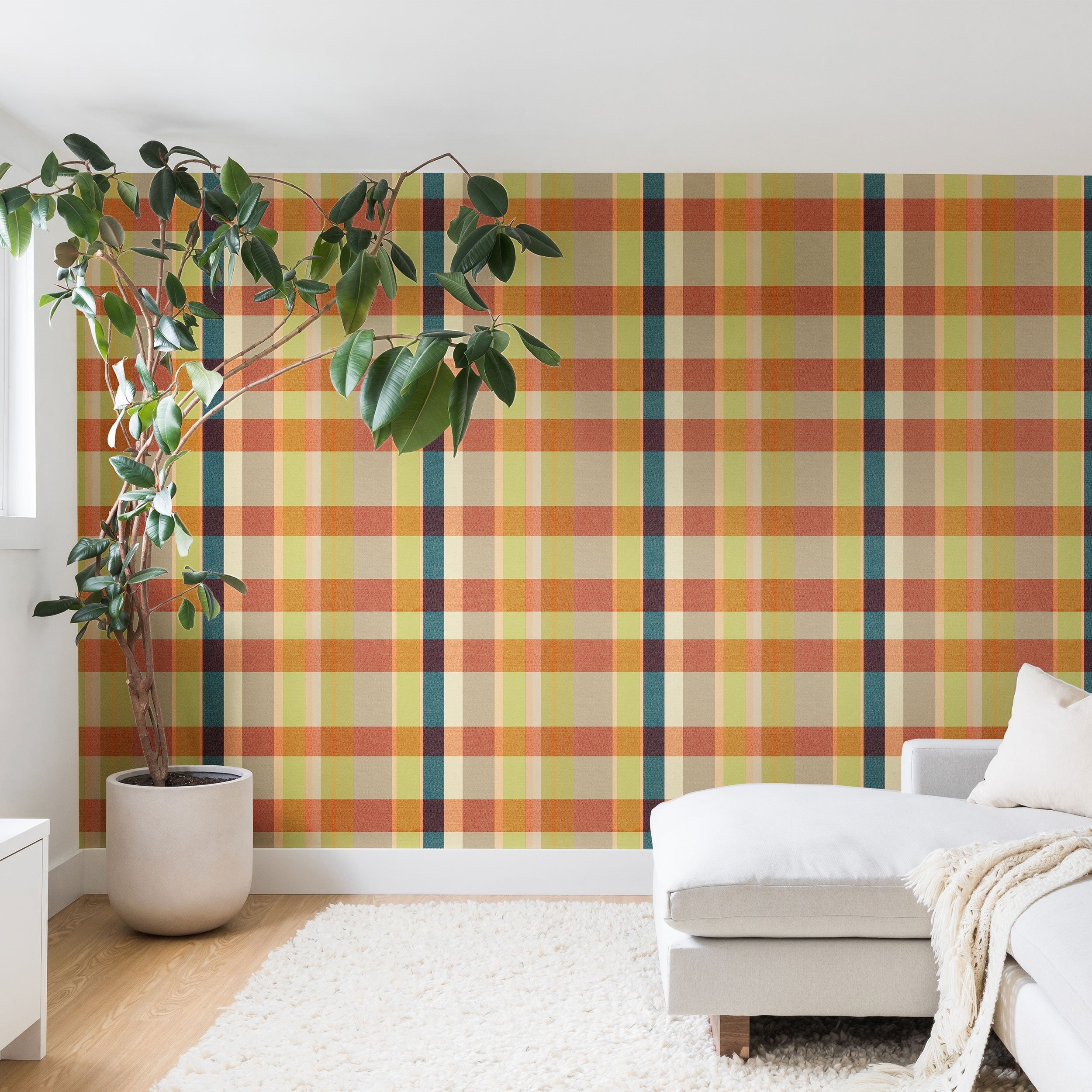 Marta Barragan Camarasa Retro Picnic Plaid Warm Tones Wall Mural