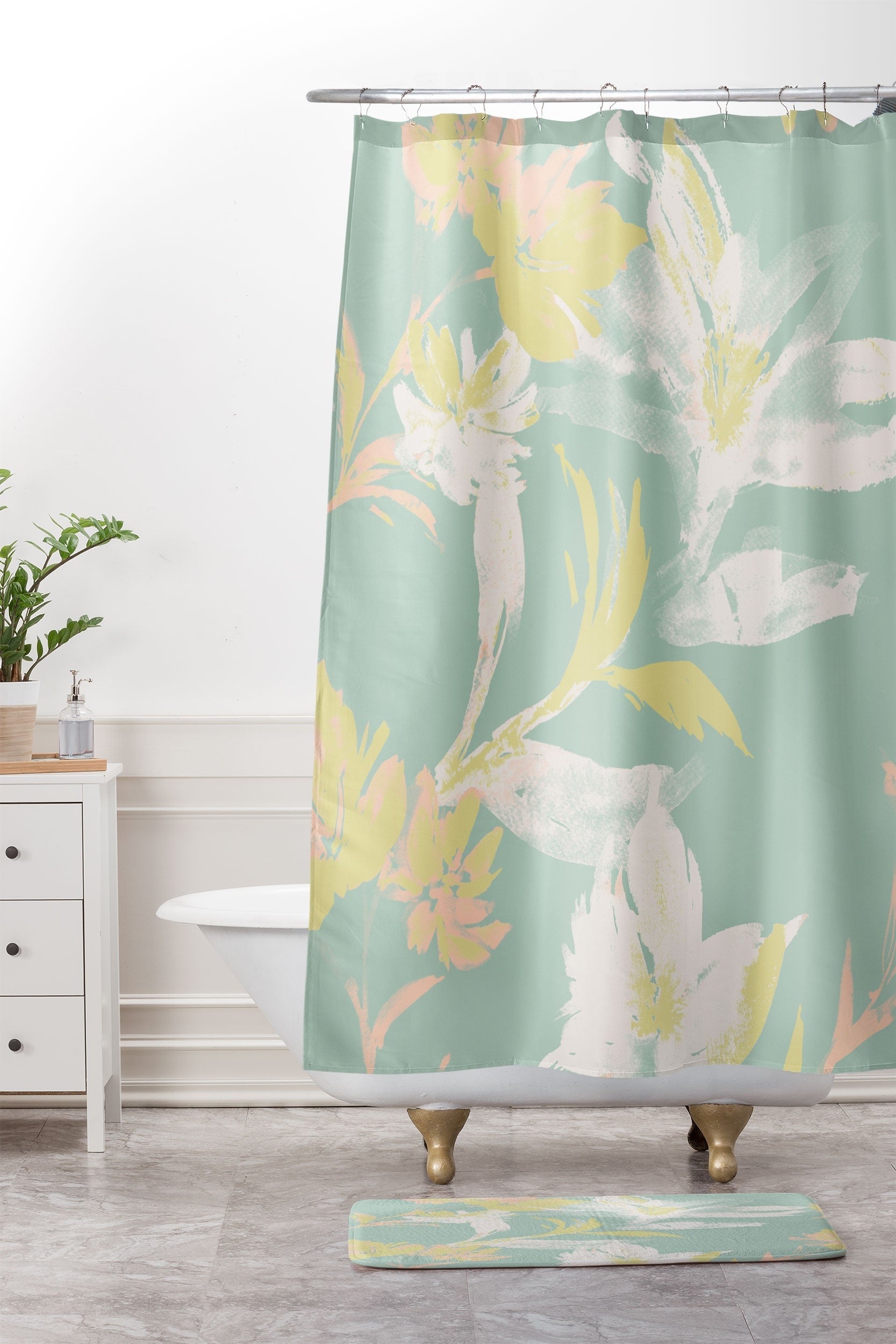 Gabriela Fuente Emma Floral Mint Memory Foam Bath Mat