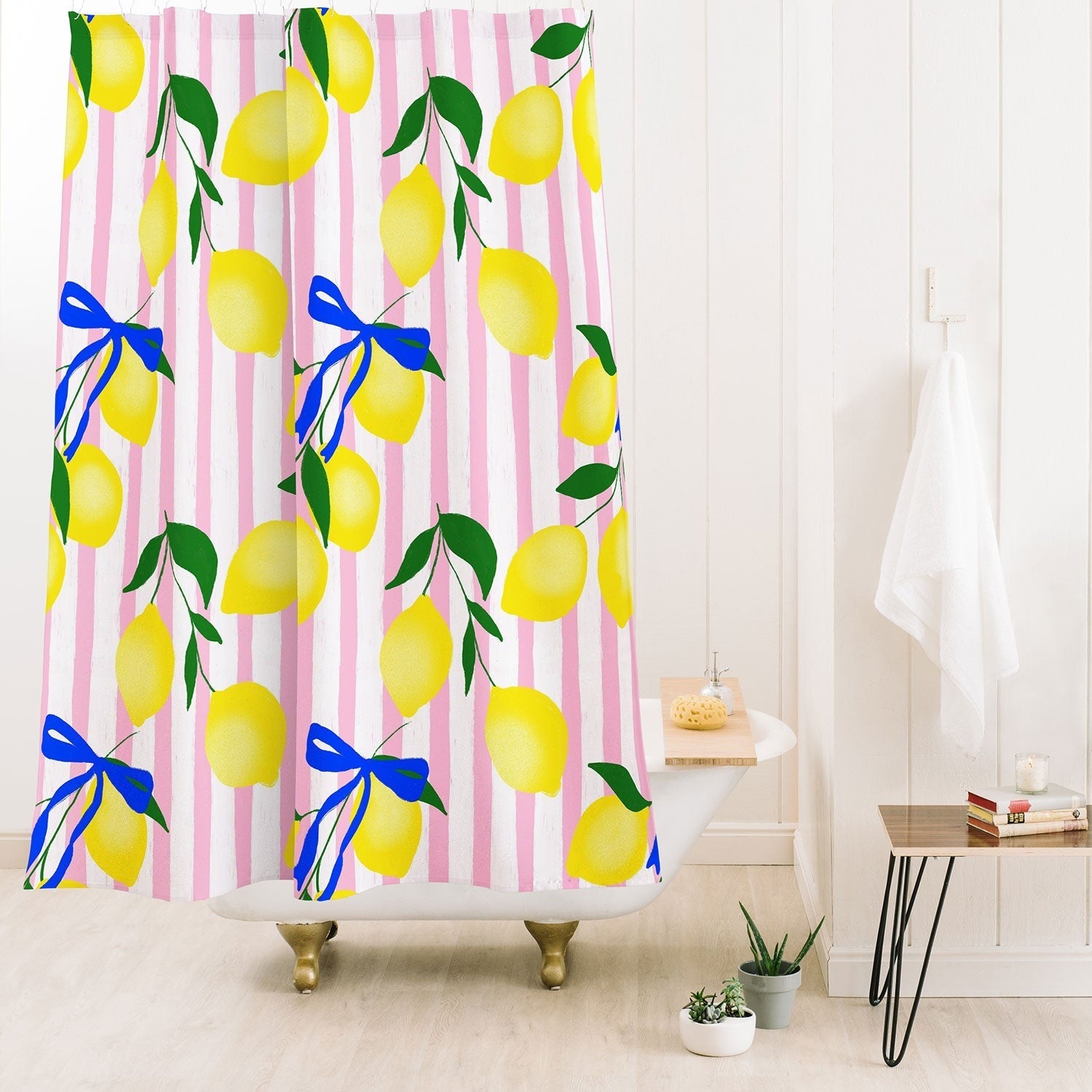 Design by Spark Zesty Lemons and Stripes Shower Curtain