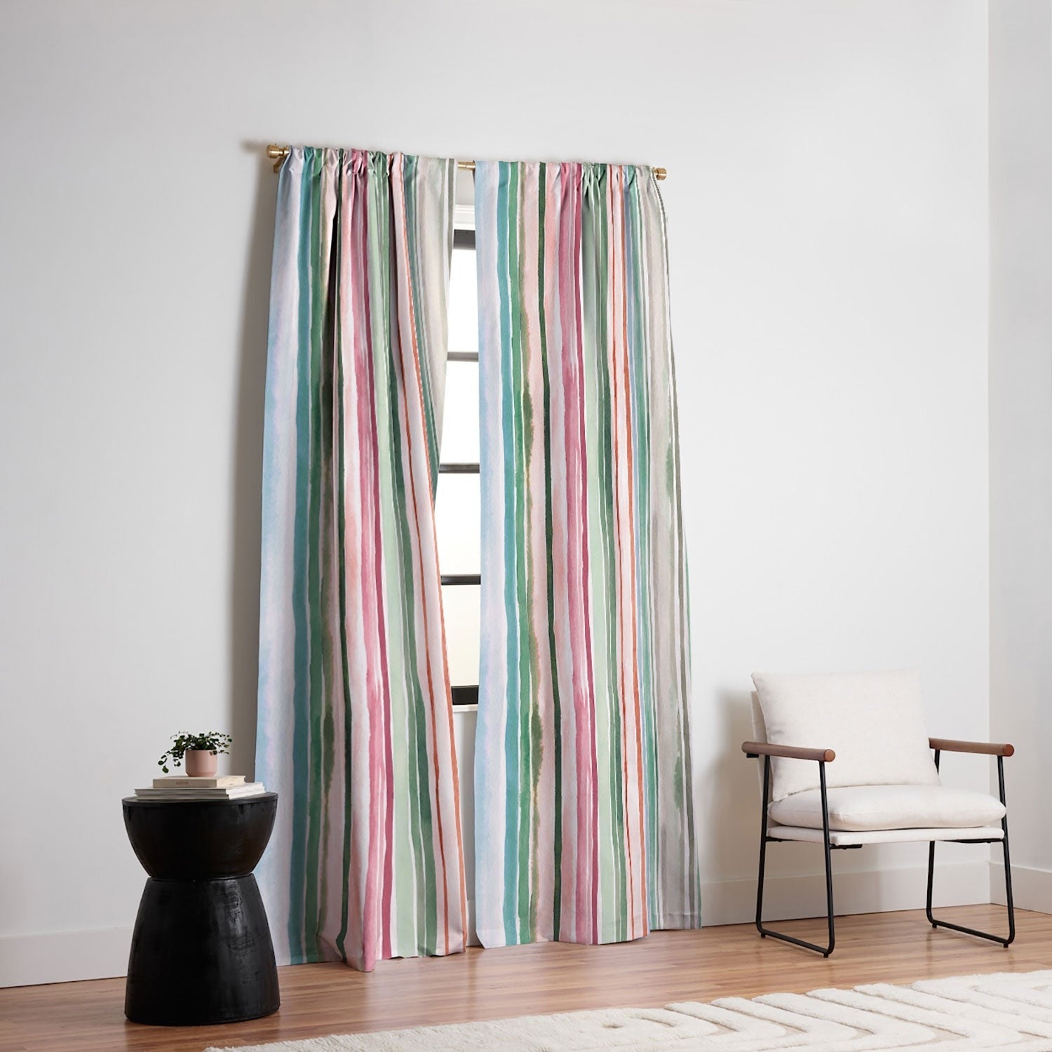 Ninola Design Botanic Retreat Watercolor Stripes Green Orange Red Blackout Non Repeat