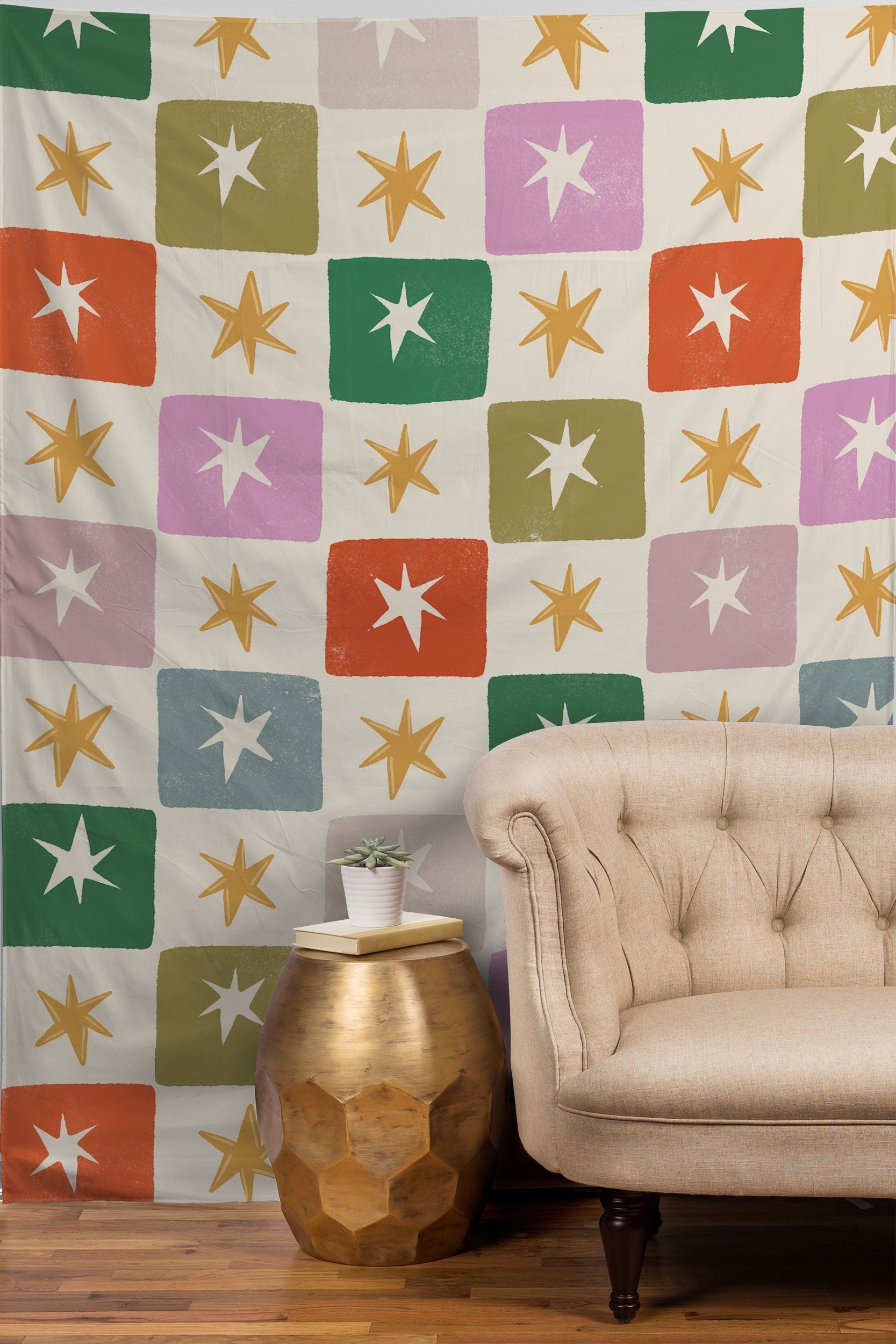 LouBruzzoni Retro Star Block Pattern Tapestry