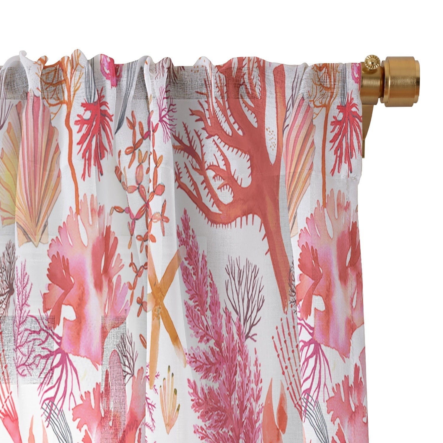 Ninola Design Botanic Retreat Coral Reef Crab Lobster Red Sheer Window Curtain