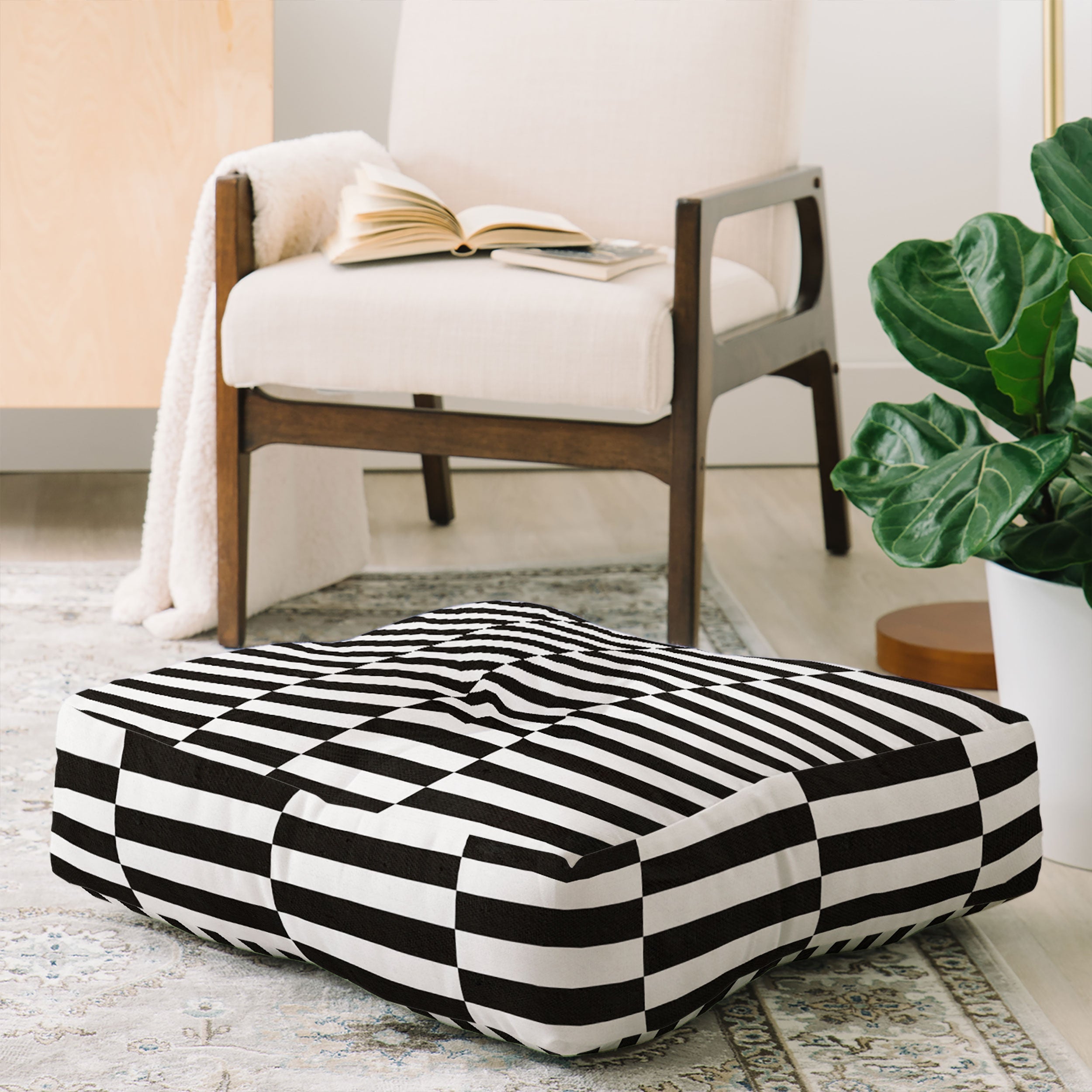 Bianca Green Black And White Order Floor Pillow Square