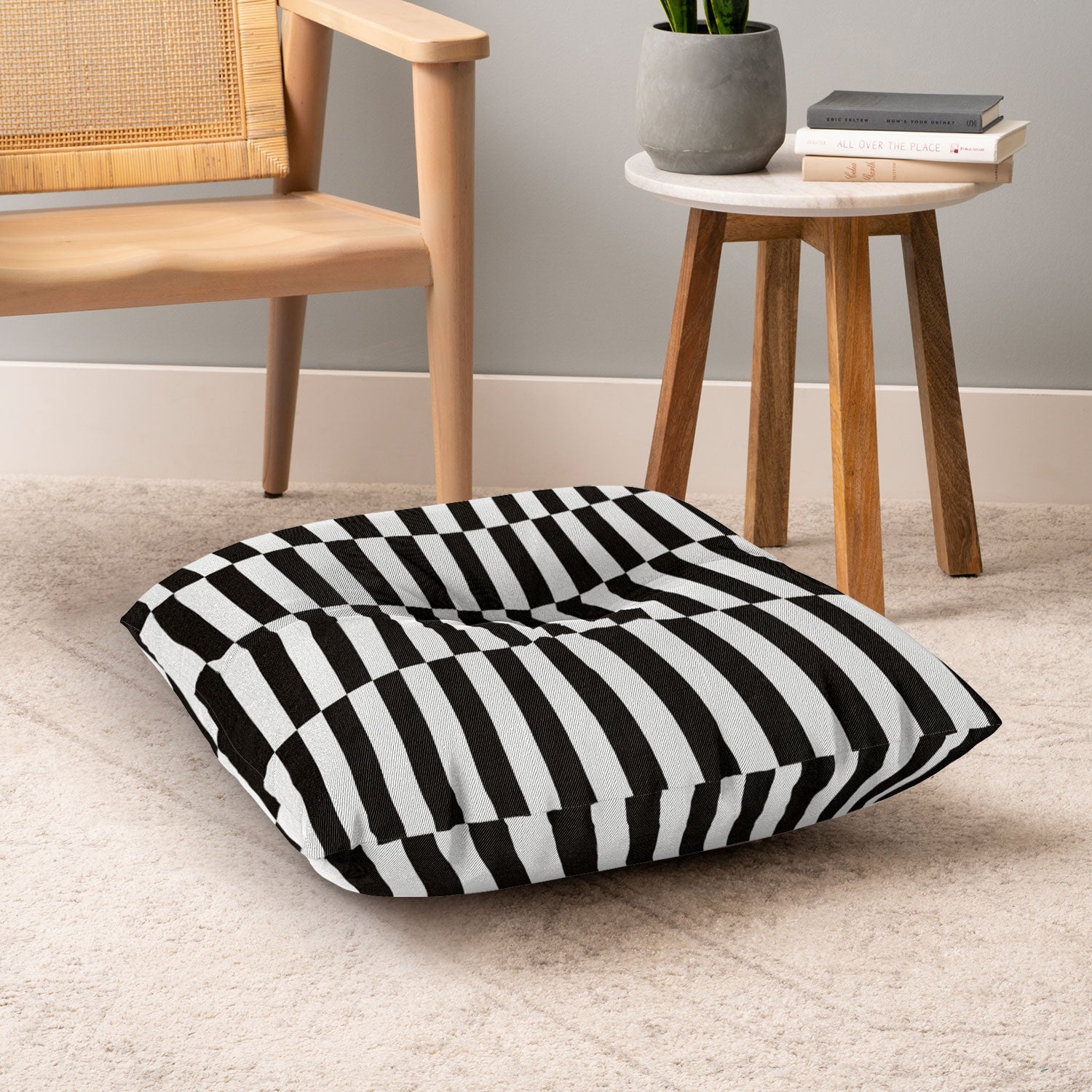 Bianca Green Black And White Order Floor Pillow Square