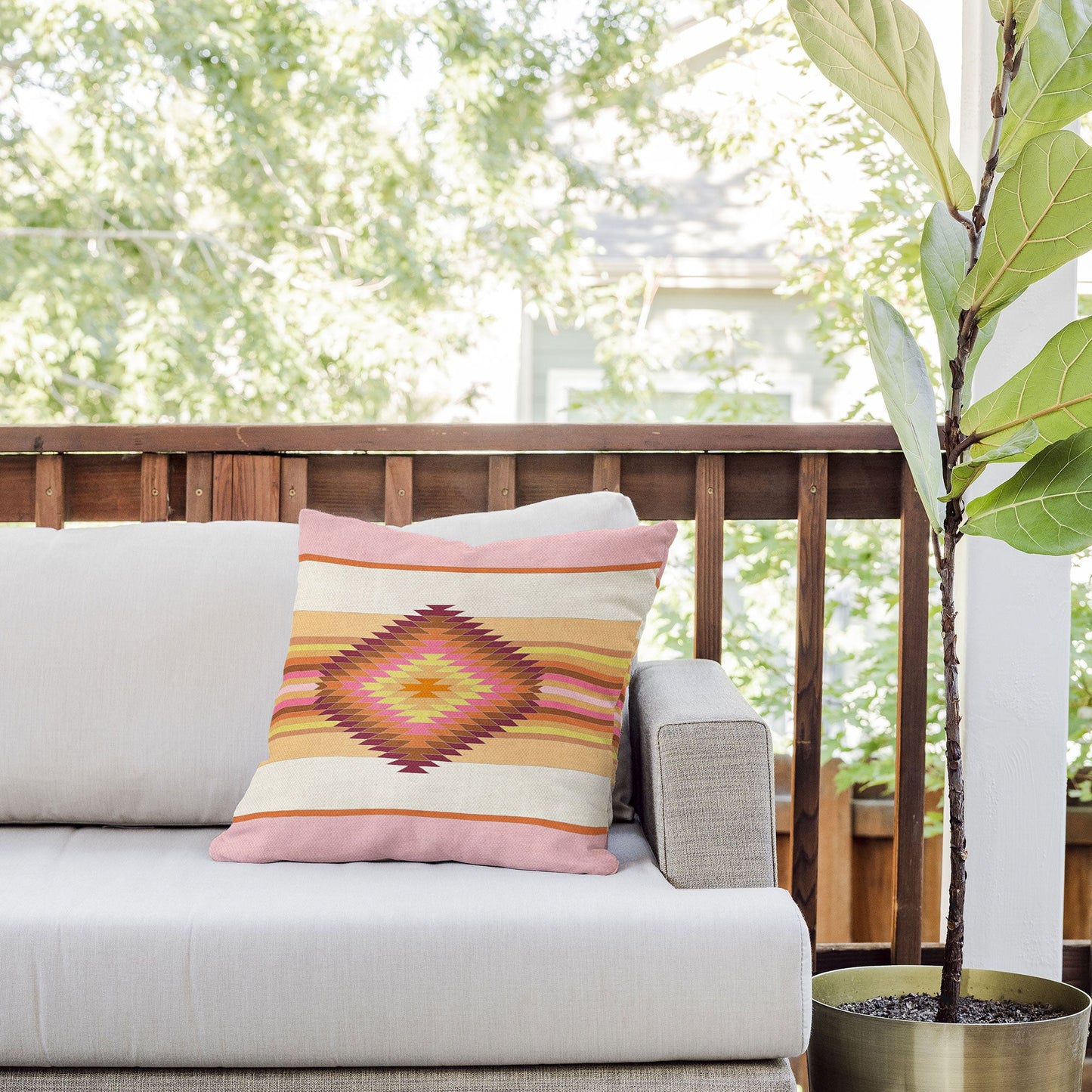 Bianca Green Fiesta Rose Outdoor Throw Pillow