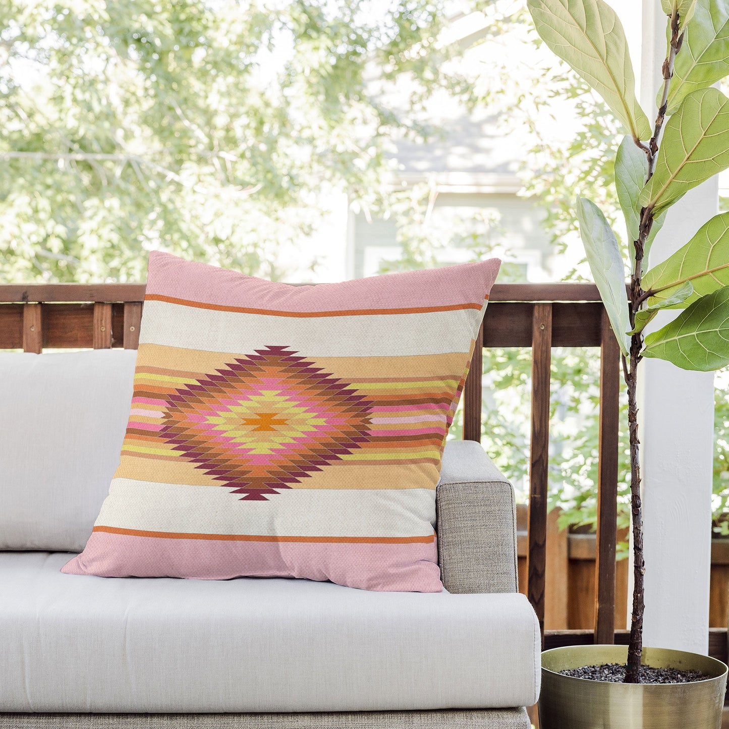 Bianca Green Fiesta Rose Outdoor Throw Pillow