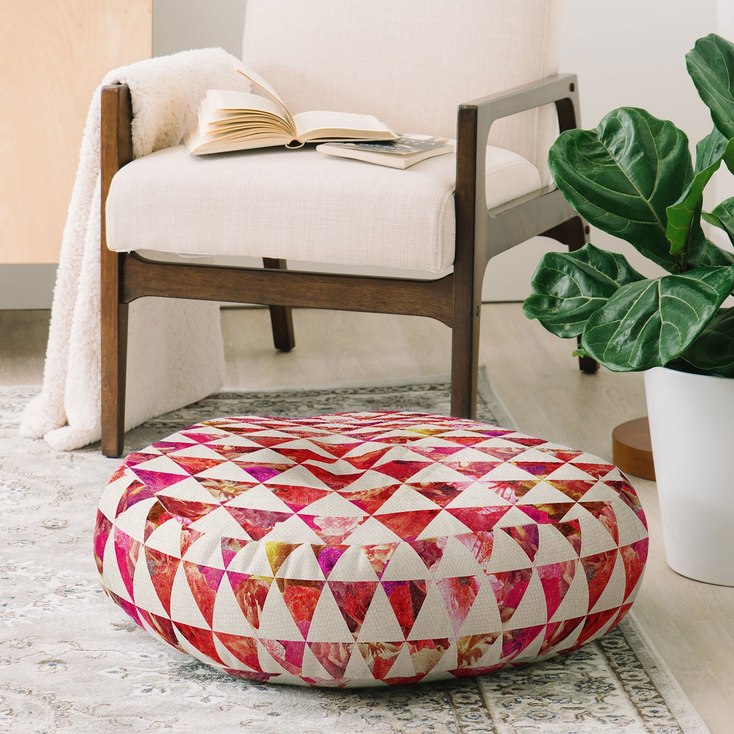 Bianca Green Floral Flowww Pink Floor Pillow Round