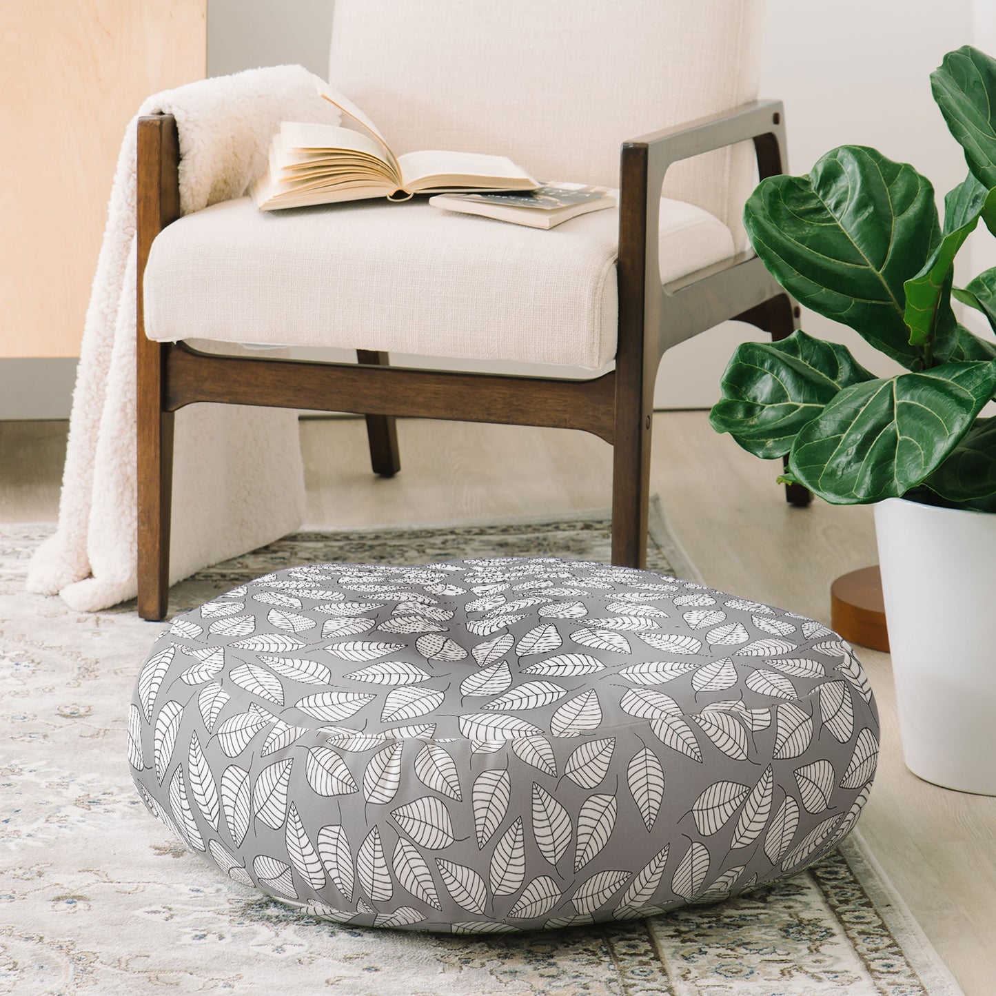 Bianca Green Leafy Floor Pillow Round