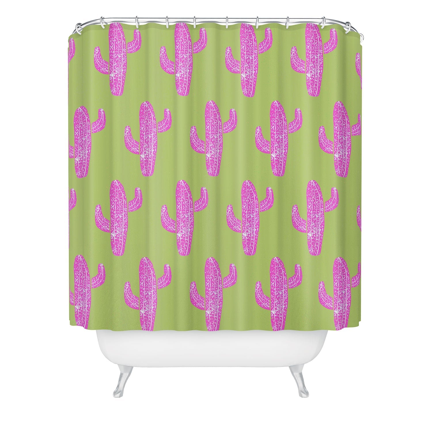 Bianca Green Linocut Cacti Pink Shower Curtain