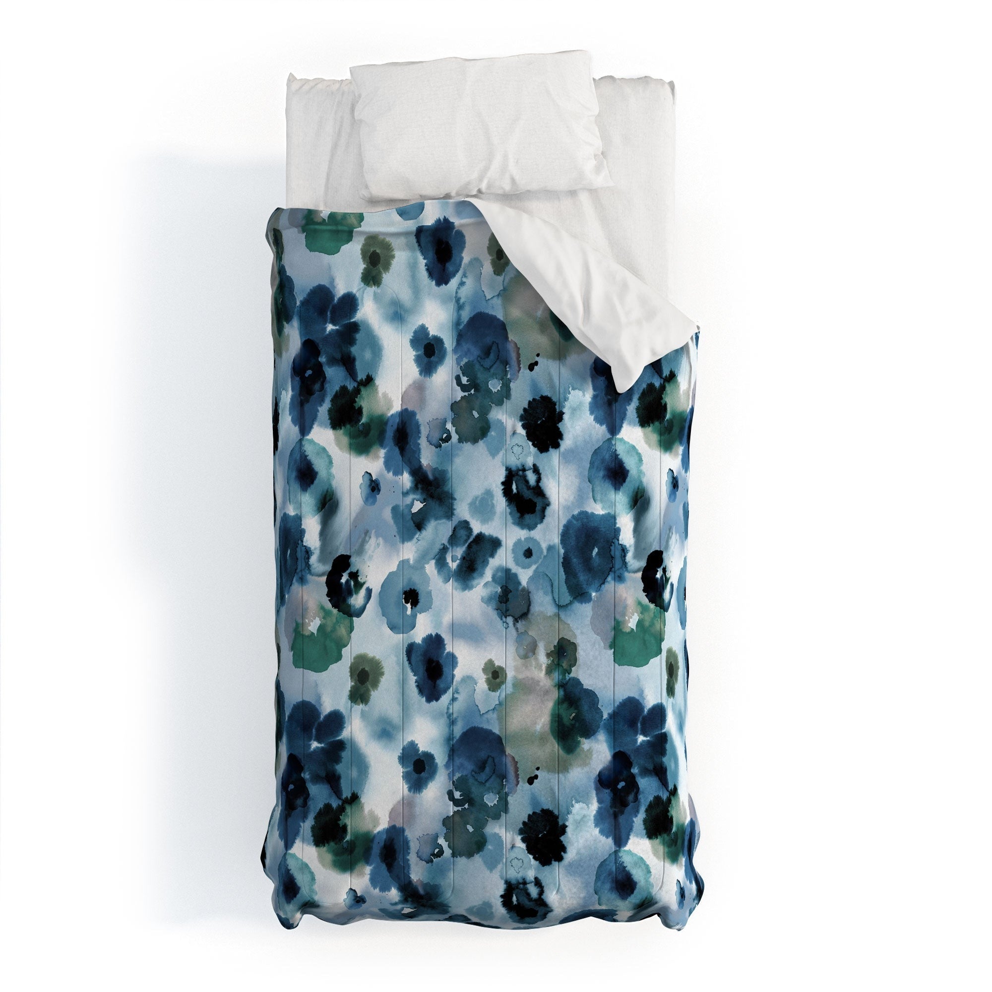 Ninola Design Botanic Retreat Ombre Abstract Watercolor Flowers Blue Navy Comforter