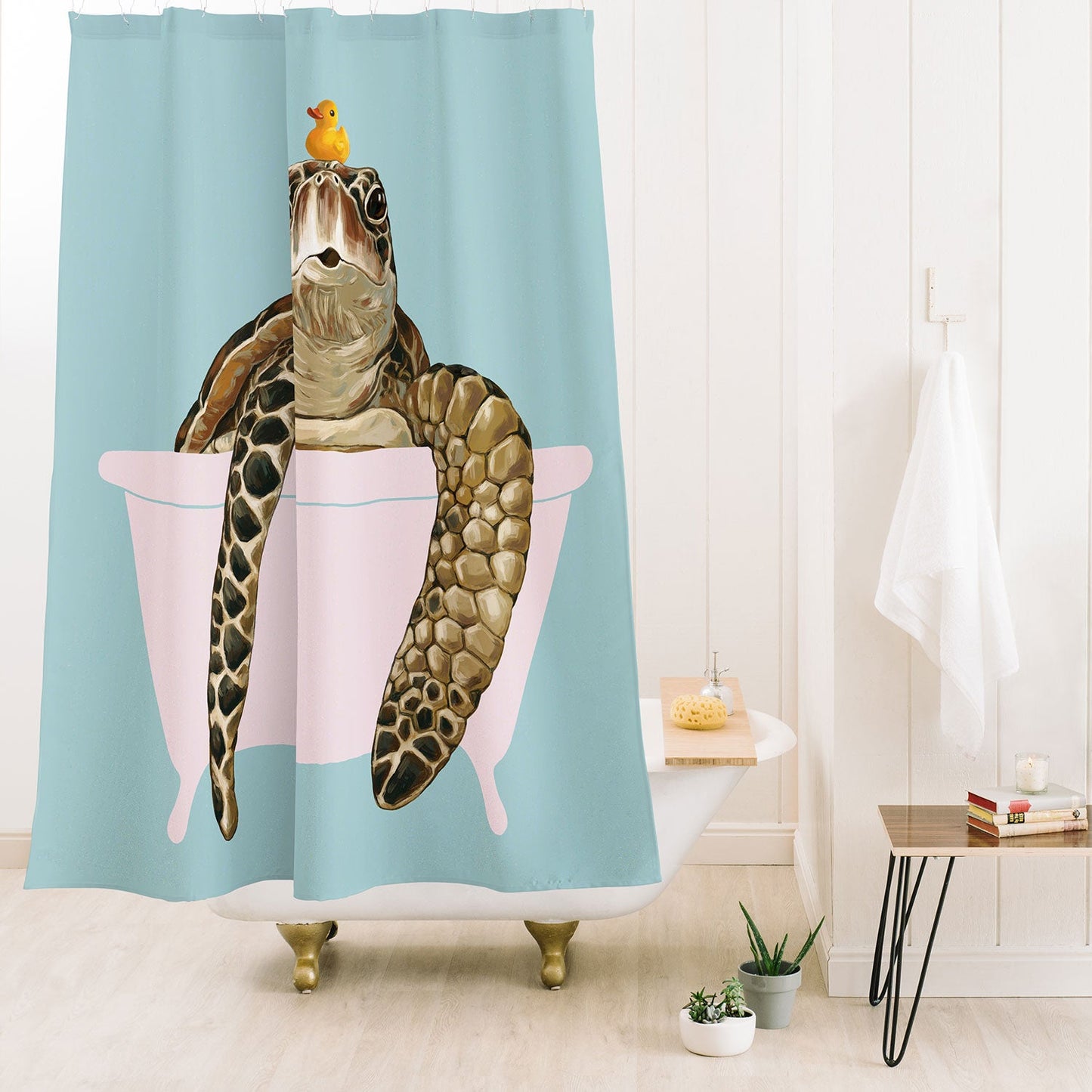 Big Nose Work Sea Turtle in Bathtub Shower Curtain