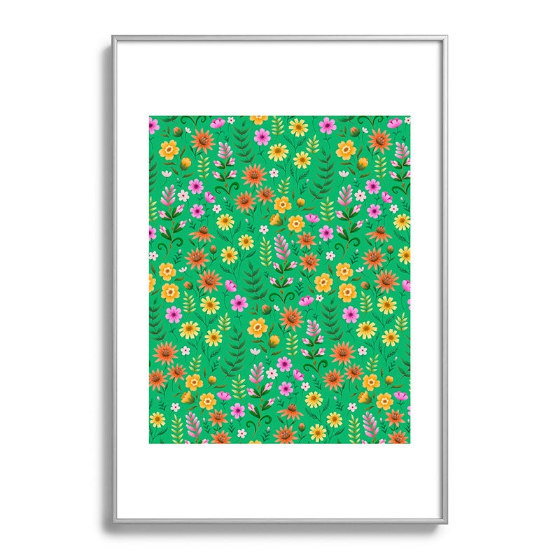 Pimlada Phuapradit Ditsy Spring Floral Green Metal Framed Art Print