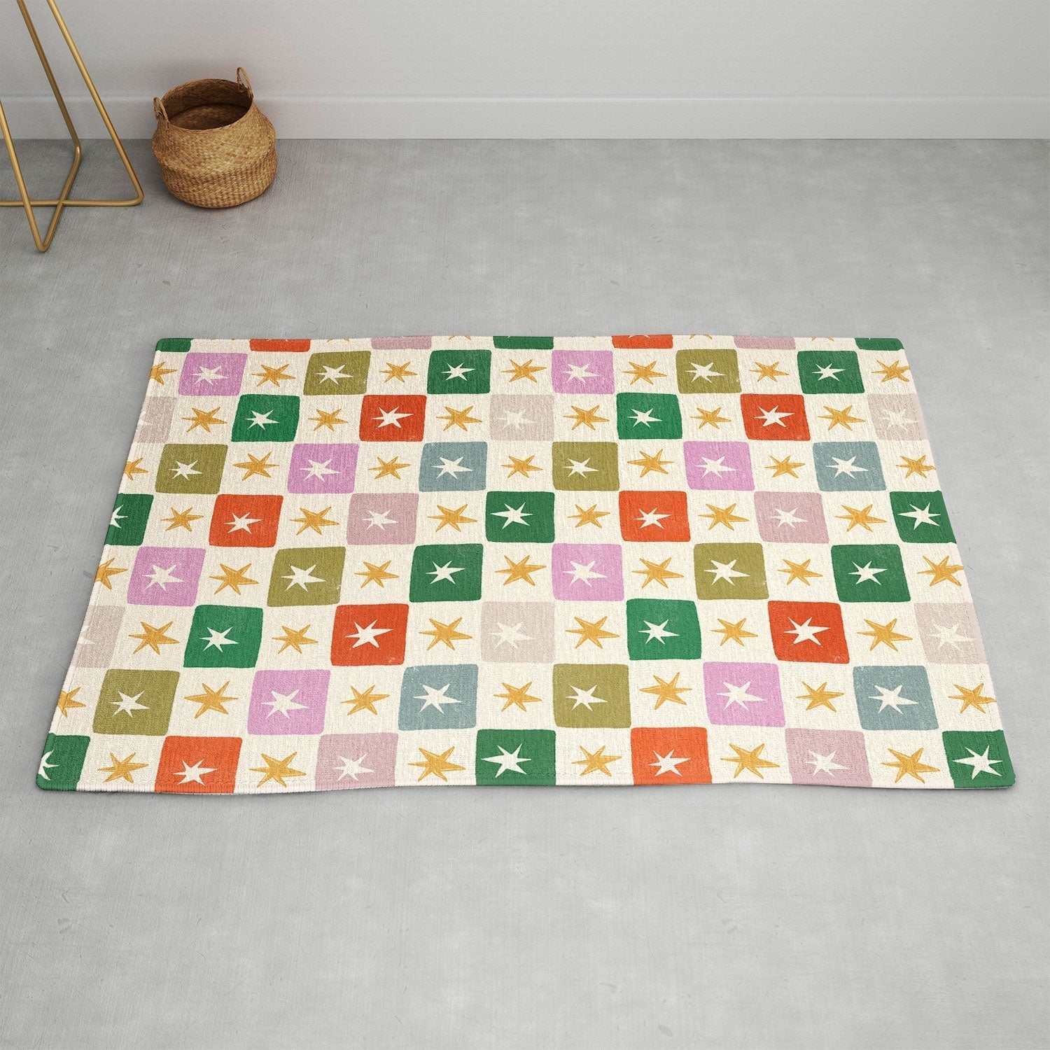 LouBruzzoni Retro Star Block Pattern Area Rug