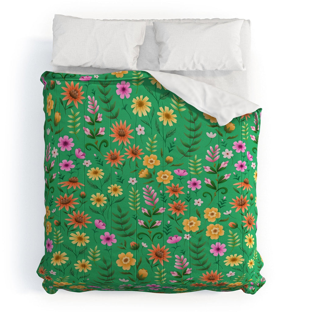 Pimlada Phuapradit Ditsy Spring Floral Green Comforter