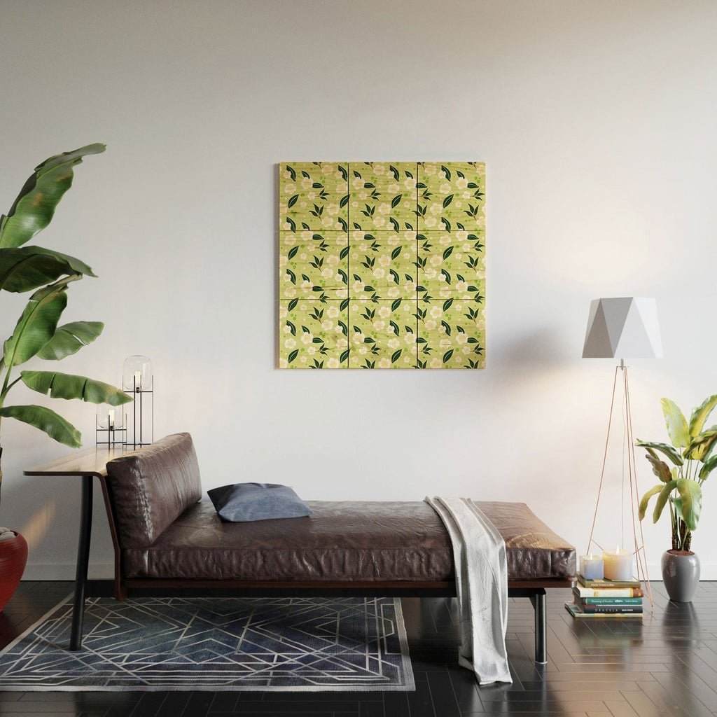 Design by Spark Matcha Tea Florals Wood Wall Mural
