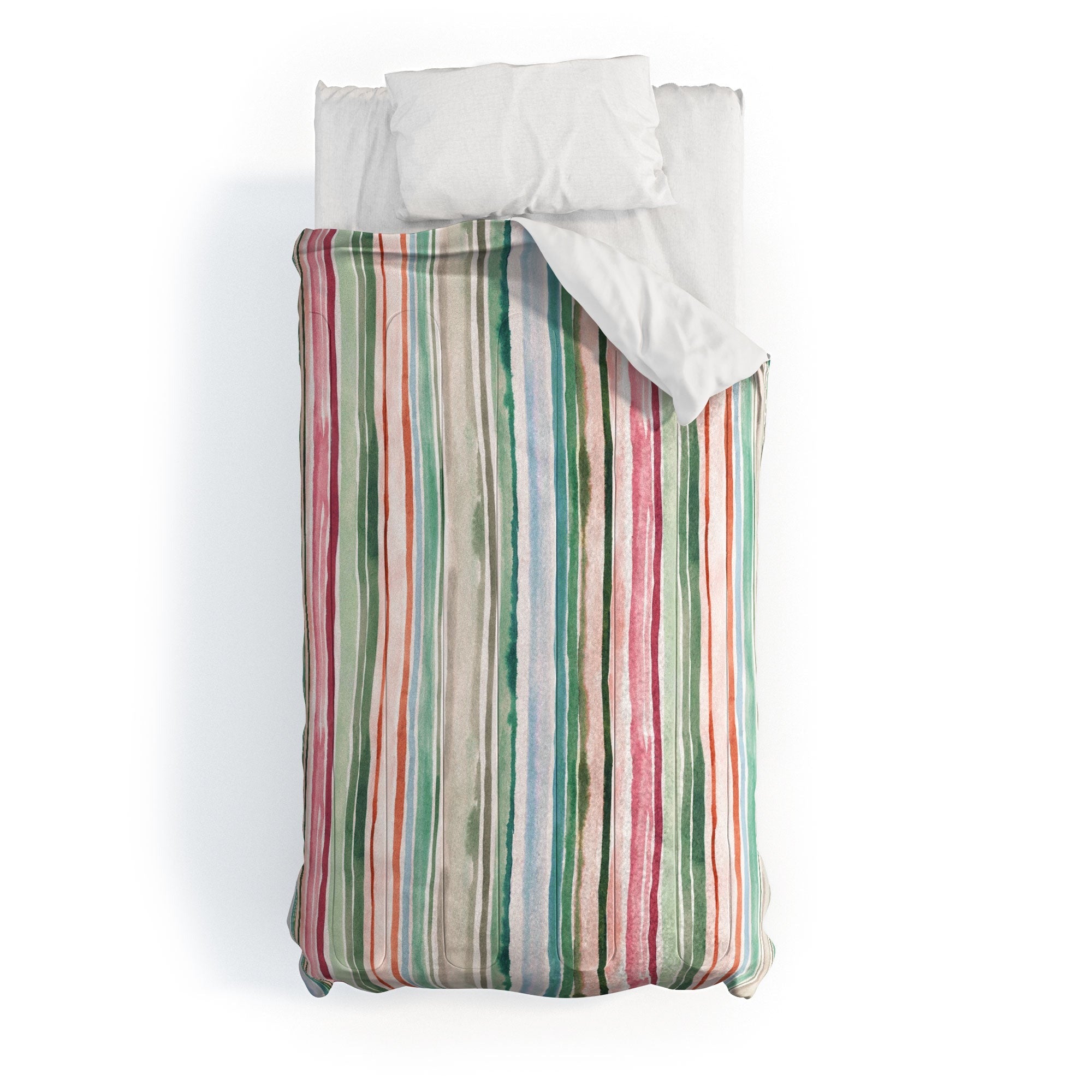 Ninola Design Botanic Retreat Watercolor Stripes Green Orange Red Comforter