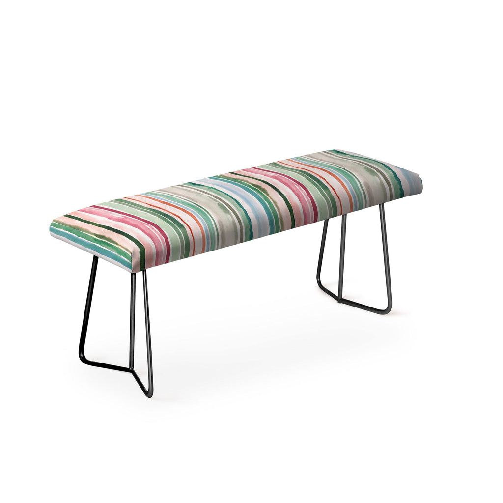 Ninola Design Botanic Retreat Watercolor Stripes Green Orange Red Bench