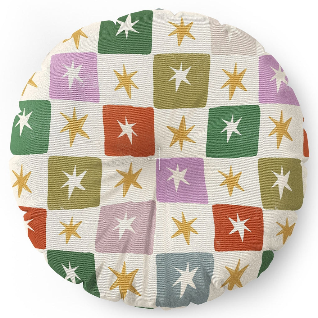 LouBruzzoni Retro Star Block Pattern Floor Pillow Round