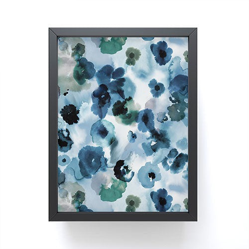 Ninola Design Botanic Retreat Ombre Abstract Watercolor Flowers Blue Navy Framed Mini Art Print