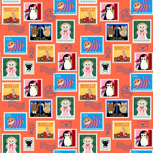 Design by Spark Classic Book Cat Stamps Shower Curtain