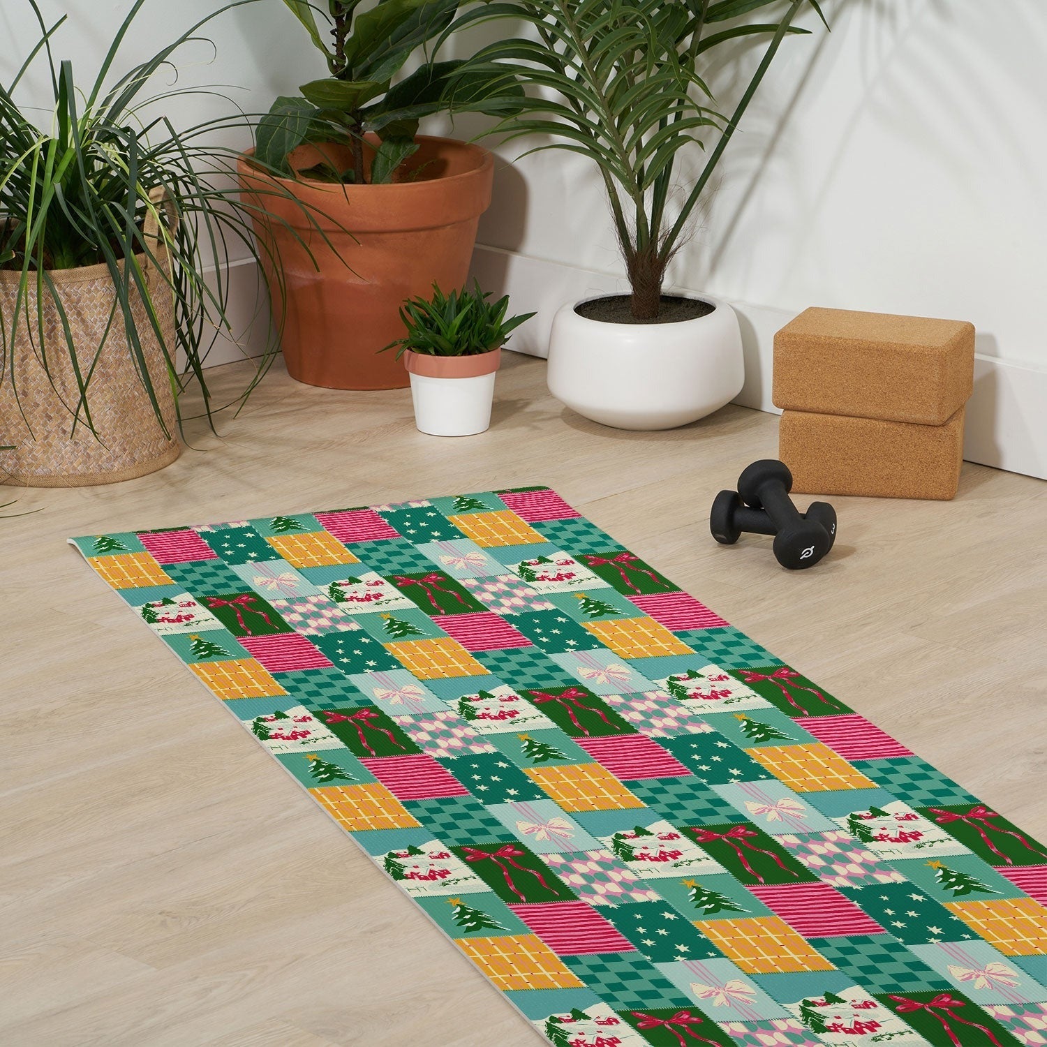 LouBruzzoni Cozy Christmas Patchwork Yoga Mat