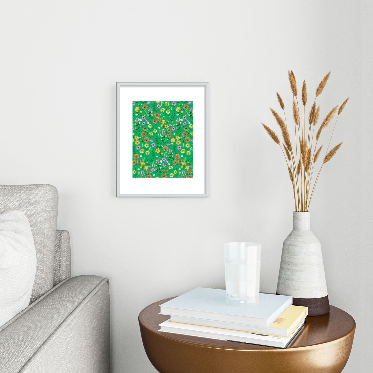 Pimlada Phuapradit Ditsy Spring Floral Green Metal Framed Art Print