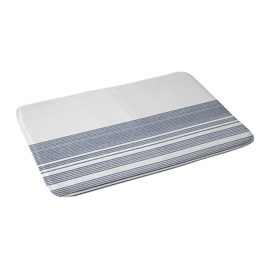 Kierkegaard Design Studio organic stripes naut navy blue and white Memory Foam Bath Mat