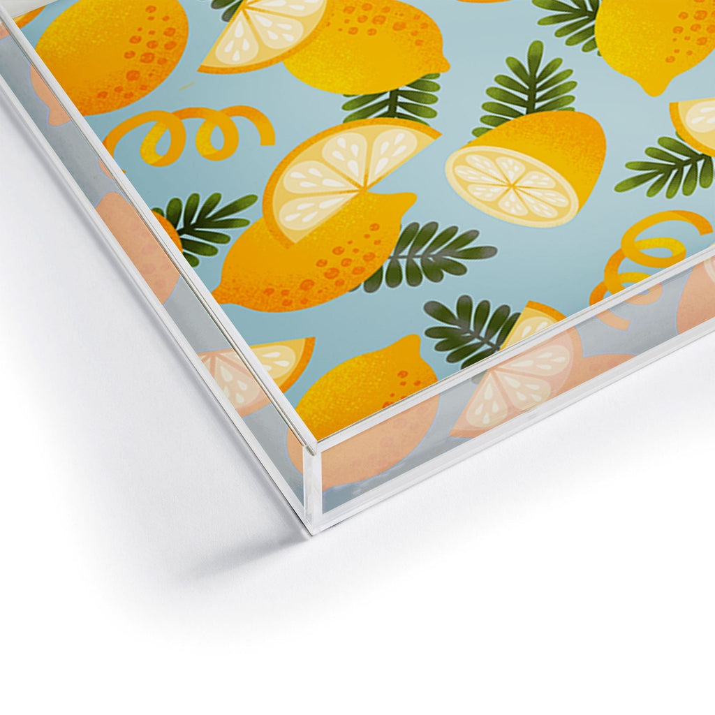 Jessica Molina Lemon Pattern on Sky Blue Acrylic Tray