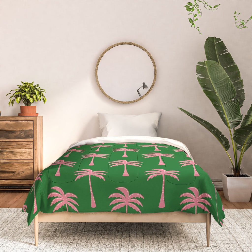 Design by Spark Pink Palm Tree Oasis Comforter