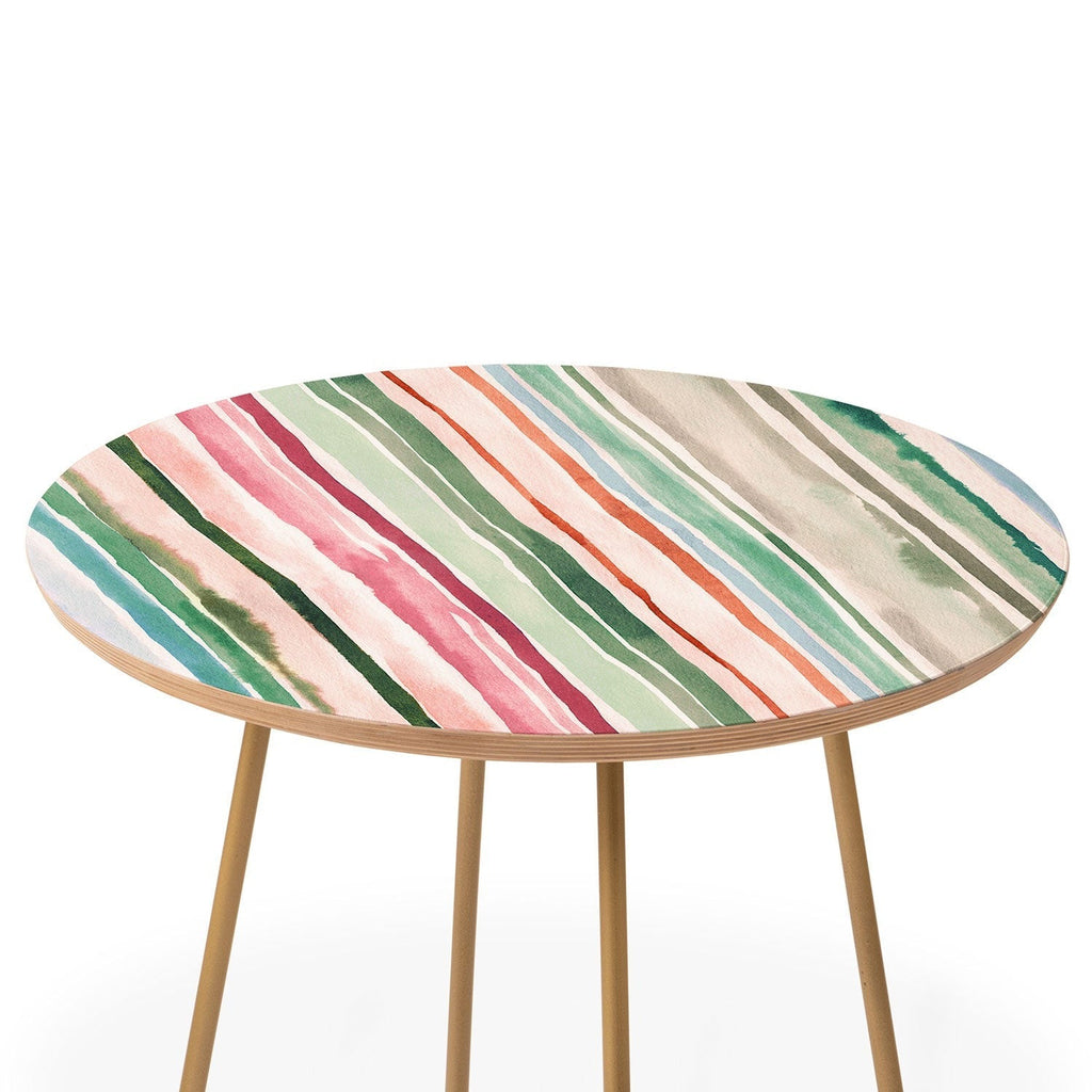 Ninola Design Botanic Retreat Watercolor Stripes Green Orange Red Round Side Table