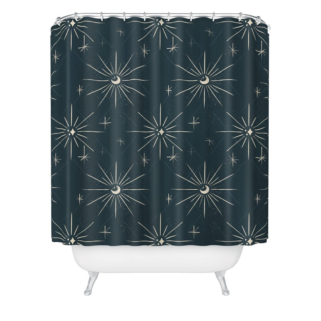 Little Om Pattern Little Moon navy Shower Curtain