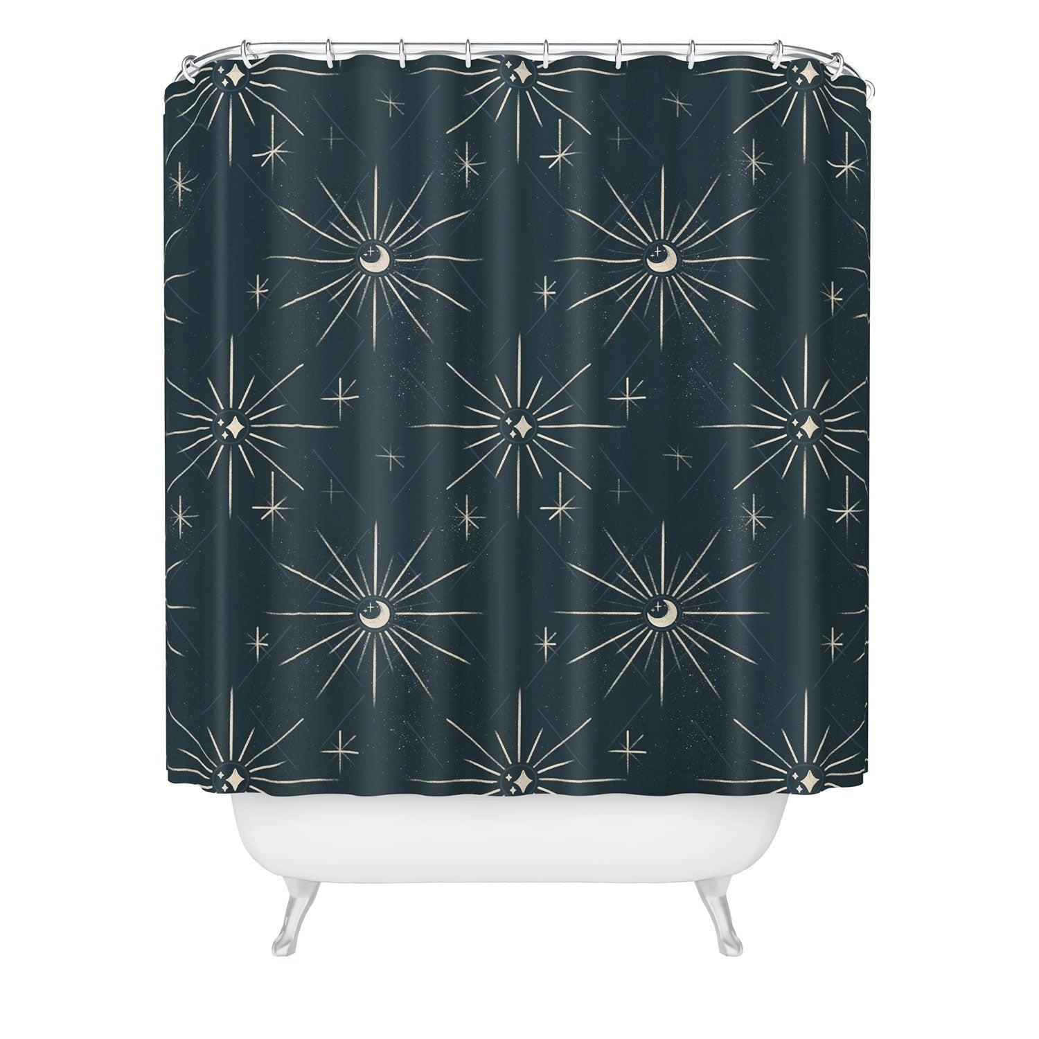 Little Om Pattern Little Moon navy Shower Curtain