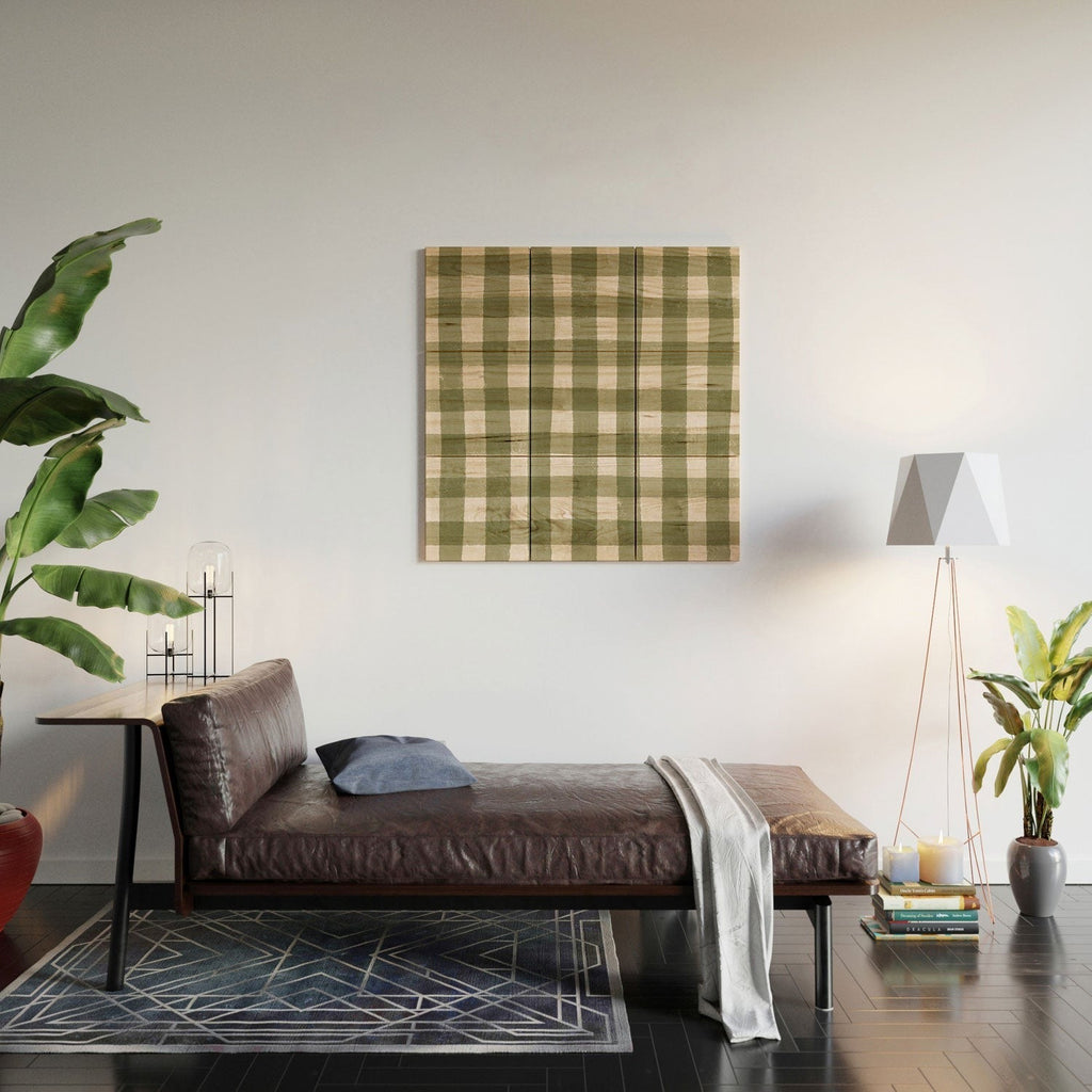 Menina Lisboa Rustic Green Plaid Wood Wall Mural