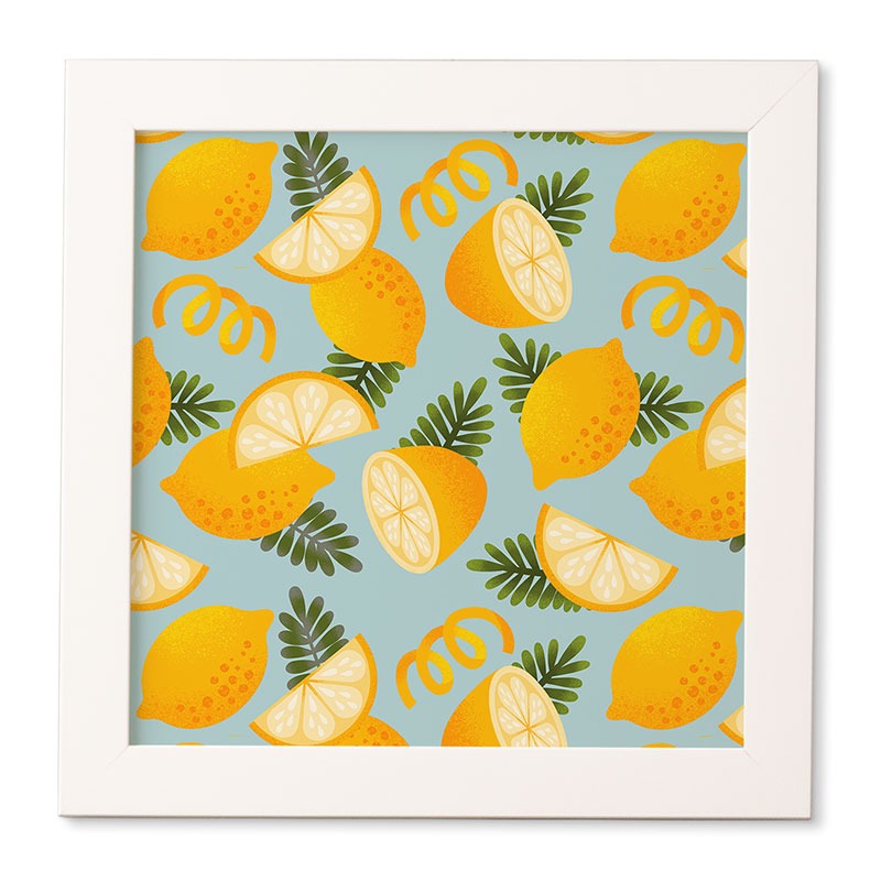 Jessica Molina Lemon Pattern on Sky Blue Framed Wall Art