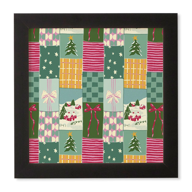 LouBruzzoni Cozy Christmas Patchwork Framed Wall Art