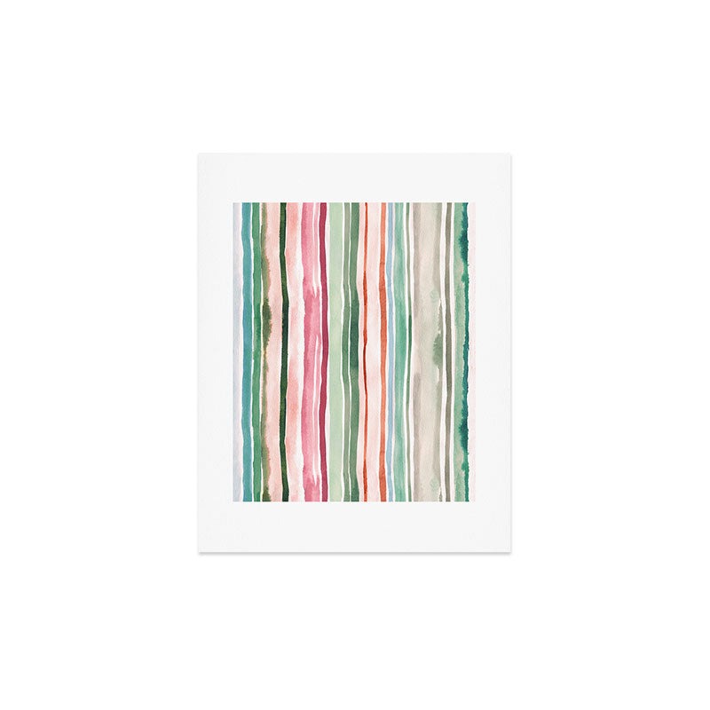 Ninola Design Botanic Retreat Watercolor Stripes Green Orange Red Art Print