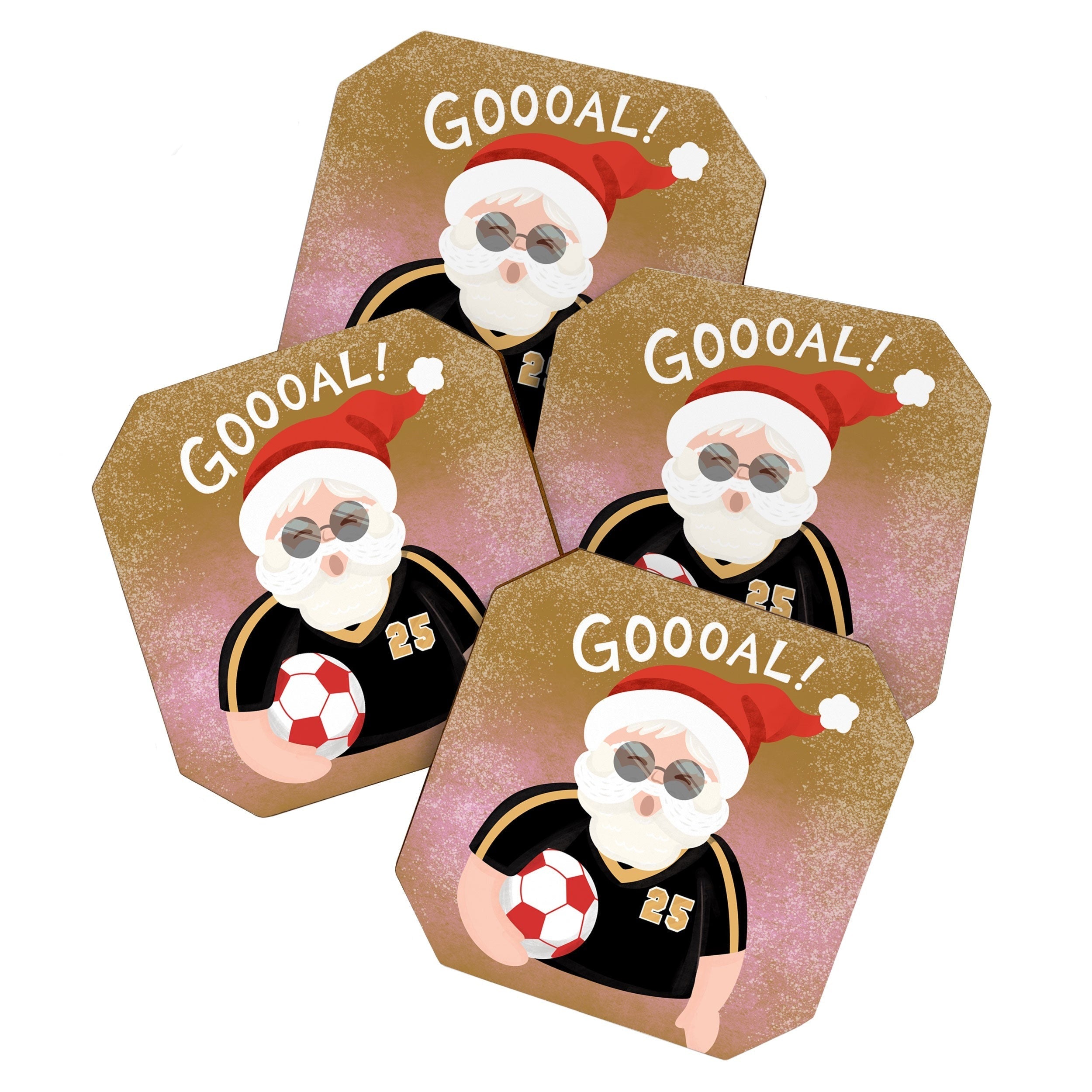 Design by Spark Sporty Soccer Santa Coaster Set